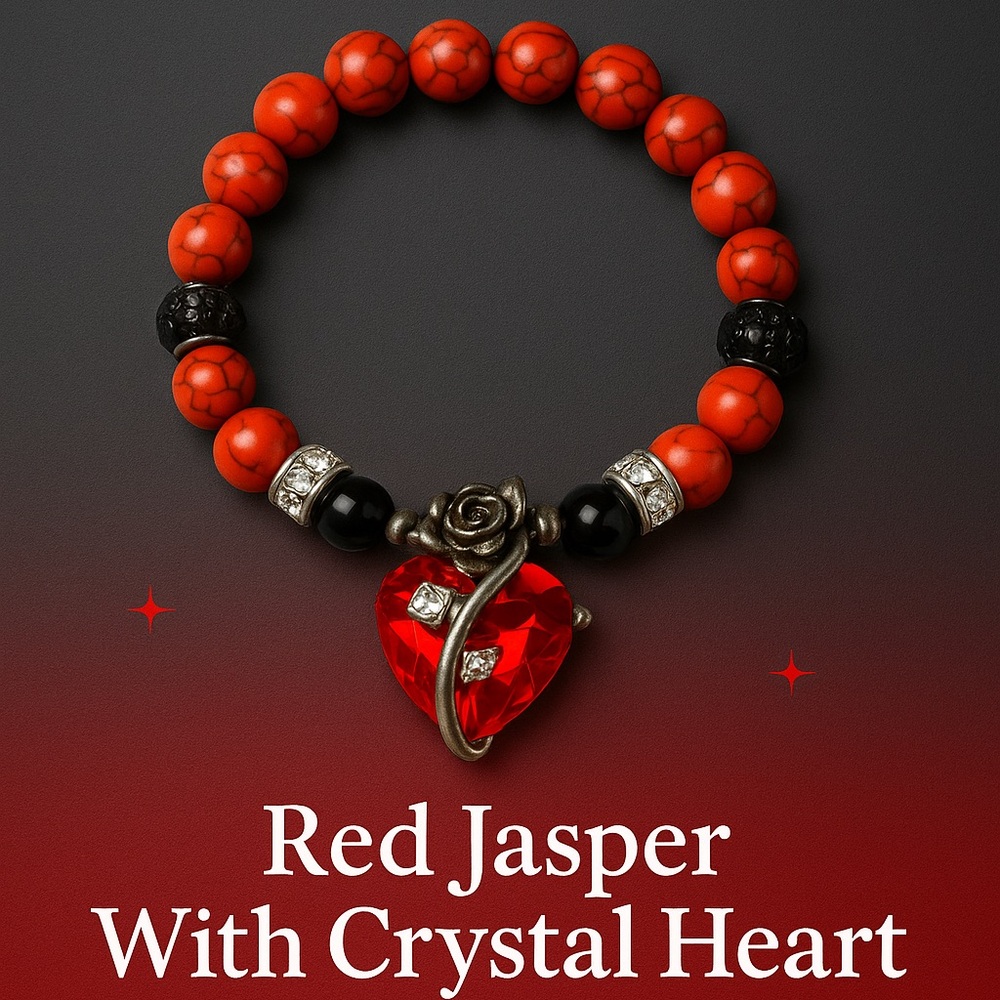 Red Jasper Bracelet with Crystal Heart